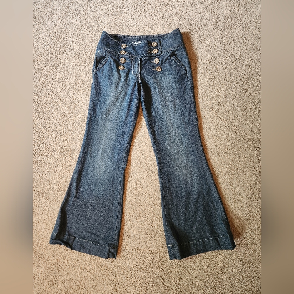 Vintage Dollhouse Blue Low Rise Flare Leg Jeans Juniors Size 3 Nautical